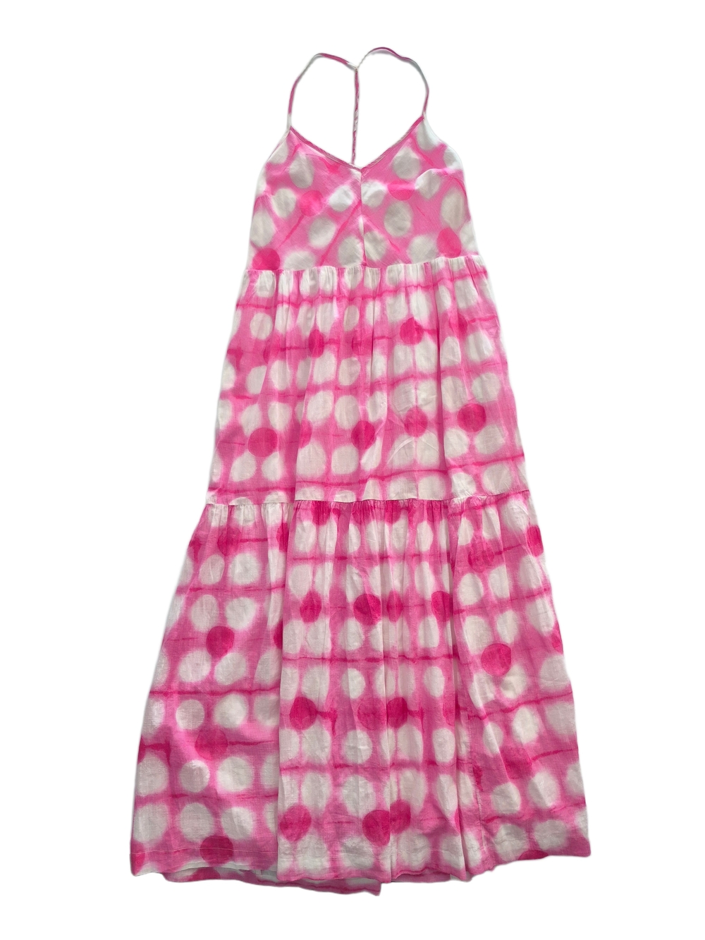NWT Maeve Anthropologie Hot Pink Polka Dot Tiered Maxi Dress with Pockets Size S